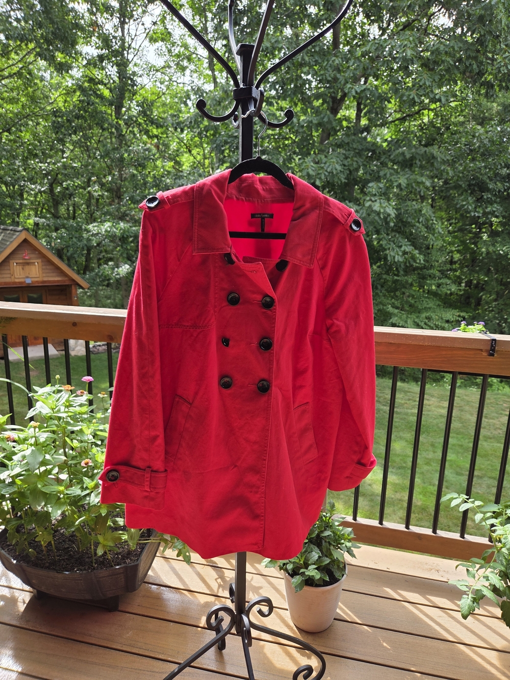 Daisy Fuentes Bright Red Double-Breasted Trench Coat